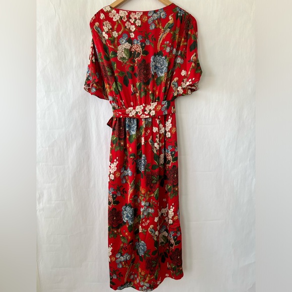 Alice + Olivia Clarine Silk Red Dress Floral Wrap Size 6 - Picture 6 of 13